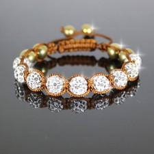 Shamballa Armband braun 10mm Cubik Zirkonia Kugeln,verstellbar,Neu  