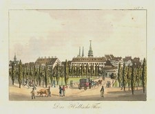 Leipzig Hallisches Tor Original Umrissradierung C. B. Schwarz 1804