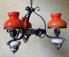 Rarität Hängelampe Keramik und Glas mit Schmiedeeisen - VINTAGE 