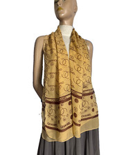 CHANEL Seide Schal Seidenschal Chiffon Logo Muster beige braun  155 x 50 cm