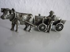 Ochsenkarren Bauer Metall Skulptur massiv 9.8 cm Kuh Landwirt Leiterwagen Figur