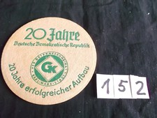 1 Stück Bierdeckel 20 Jahre DDR grün sehr selten, Bierfilz, aus Sammlung Nr. 152