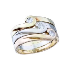 Dreier Ring Brillanten 585er Gold Tricolor