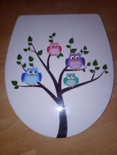 WC Sitz Klodeckel Toilettendeckel Klobrille WC Deckel weiß mit Eulen