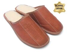 Herren LEDER Hausschuhe Pantoffeln hellbraun mit Lammwolle gefüttert Gr.41 - 48
