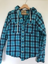 HOLLISTER-Kapuzenhemd-türkis/blau kariert-S-WIE NEU