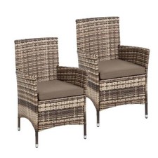 Rattan Gartensessel Polyrattan Stuhl Gartenstuhl 2er Set Sessel Beige-Braun