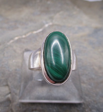 Damen Ring 925 Silber Stein Malachit oval dunkelgrün Rg 62/22