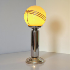 Art Déco Tischleuchte "RINGS OF SATURN" Design Unikat antikes Opalglas Chrom