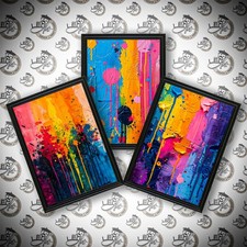 3er Set Abstrakte Poster Gerahmt Bunt Gemälde Wandbild Ölgemälde Stil