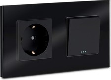 Lichtschalter mit Steckdose Glas Wandschalter Schalter Wippschalter - Schwarz