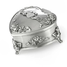 Irische Claddagh-Ring Schmuckschatulle - in Herzform verziert mit Engeln & Rosen