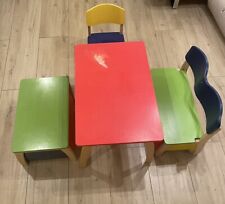 GEUTHER Kindersitzgruppe Holz,  bunt mit Sitztruhe, Sitzbank, Stuhl und Tisch