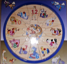 Steckpuzzle geleimtes Sperrholz Uhrzeit lernen, mit kleinen Griffen, 30 x 30 cm.