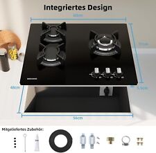 WEHIM MGBG-603 Einbau Gaskochfeld Kochfeld Glaskeramik Gaskocher 3 flammig LPG