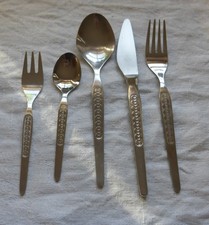 alt DDR Besteck ABS rostfrei 5 Teile Messer Löffel Gabel Teelöffel Kugel Muster