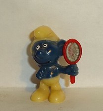 EITELKEITS SCHLUMPF dunkelblau SPIEGEL SILBER bemalt SCHLÜMPFE 1983 ORIGINAL