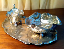 WMF Platt- Menage Jugendstil 1886- 1903 Blatt Milchkännchen Zucker Tablett antik