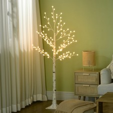 HOMCOM 150 cm Lichterbaum, Birkenbaum mit 120 Warmweiß 3 Helligkeitsstufen LED