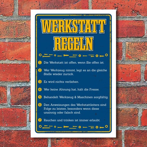 Schild werkstatt regeln - werkstatt,