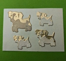 90er Zdesign? fuzzy Stoff flauschig Haustiere Hunde weiß Goldrand Stickeralbum