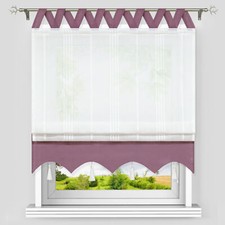 Raffrollo mit V Schlaufen Küche Gardine Landhaus Leinen Raffgardinen ohne Bohren