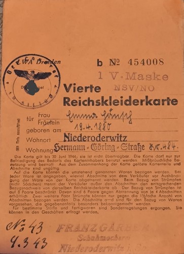 Vierte reichskleiderkarte - vierte,