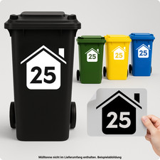 Mülltonnen Aufkleber 2er / 3er / 4er Set •  Hausnummer / Zahl • Wetterfest