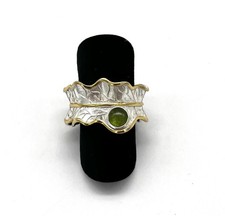 925/- Silberring, Muster, Bicolor, Peridot, Größenverstellbar, aktuell Gr. 54