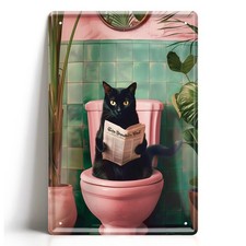 Blechschild Katze auf Toilette