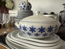 Arzberg Indigo Porzellan Weiß Blumenmuster-Suppenterrine (Ganzes Service vorh.)