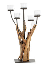 WMG Holz-Windlicht COHIBA 5-flammig, H 80 cm, Glas, Holz, Eisen, Handarbeit