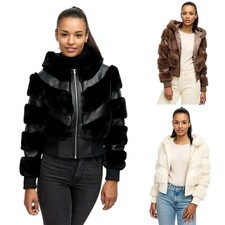 Tazzio Damen Jacke - Übergangsjacke mit Kapuze, Bomber-Style, Fell-Streifen-Look
