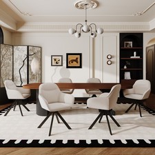 Esszimmerstühle 6er Set Polyester Küchenstühle mit Armlehne Drehstuhl Beige