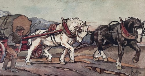 Zugpferde aquarell signatur - zugpferde,, aquarell,