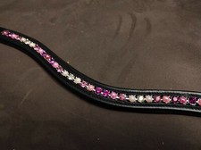 Stirnriemen Trense Zaumzeug Pferd Leder Strass Glitzer WB VB Pony pink himbeer