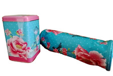 2er Set Shabby chic Kaffeedose/Blechdose Tasche Vogel-Käfig-Blumen Blau