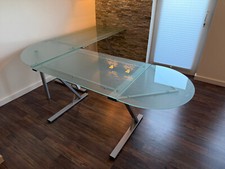 Schreibtisch – Glasschreibtisch – Eckschreibtisch – Milchglas / Gestell silber