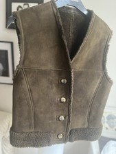 Original JIL SANDER Weste Echtes Lammfell Leder. Khaki/ Oliv 38 Top