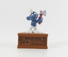 Schlumpf Schlümpfe Sockel TVH Baustein Clubheim mit Axt Werbeschlumpf Schleich