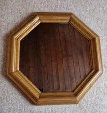 Vintage Holzspiegel Achteckig 70er Jahre