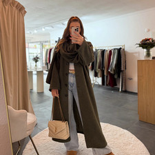 Langer Frauen Mantel PIA Khaki Damen Wintermantel OneSize 125-130cm Winterjack