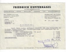 1958 Friedrich Kupfernagel - Elektromeister - Rechnung