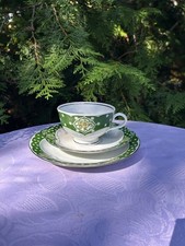 Sammeltasse 3-teiliges Gedeck Grüner Rand Blumen Sterne Muster  Lettin Vintage