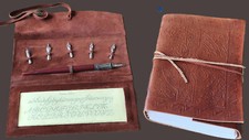 Leder Skizzen Buch Tagebuch Mittelalter Feder Schreibset Caligraphie 6 Federn