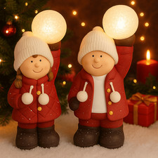 Weihnachtsfiguren 2er Set LED Dekofigur Weihnachten Keramik Figur Weihnachtsdeko