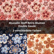 Musselin Stoff Retro Blumen, Double Gauze (Meterware ab 0,50m)