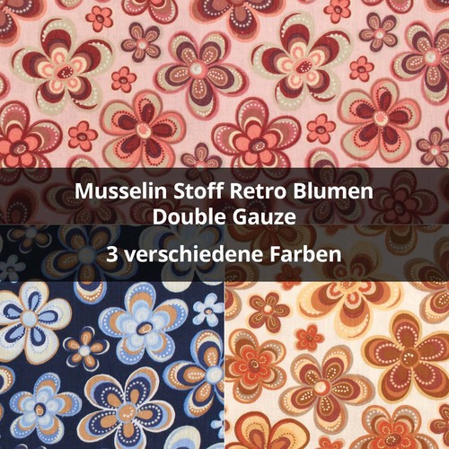 Musselin stoff retro - retro, blumen