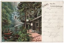 alte Litho-Ak Böhmische Schweiz, Bootsstation a. d. hinteren Schleuse, gel. 1901