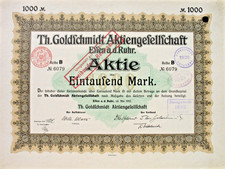 Th. Goldschmidt AG Essen histor. Aktie 1912 RAG Ruhrkohle Degussa Evonik Chemie